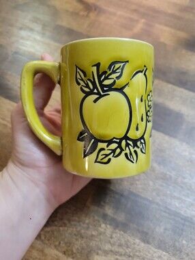 Green Cup With Yellow Fruit Ceramic Coffee Mug - Vibrant Kitchen Accent